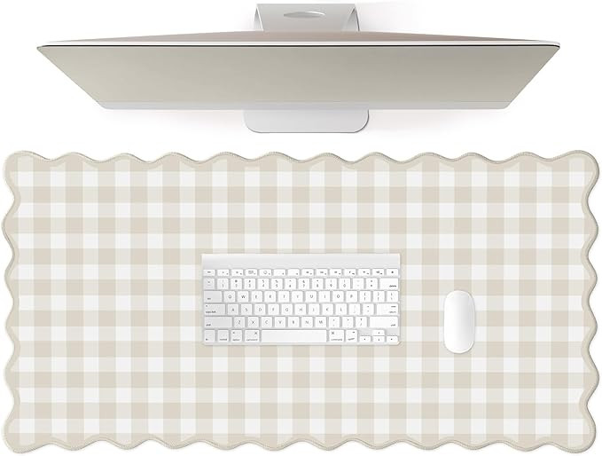 Scalloped‌ Beige Checkered Gingham Desk Mat Cute Pastel Large Mouse Pad Kawaii Cottagecore ‌V... | Amazon (US)