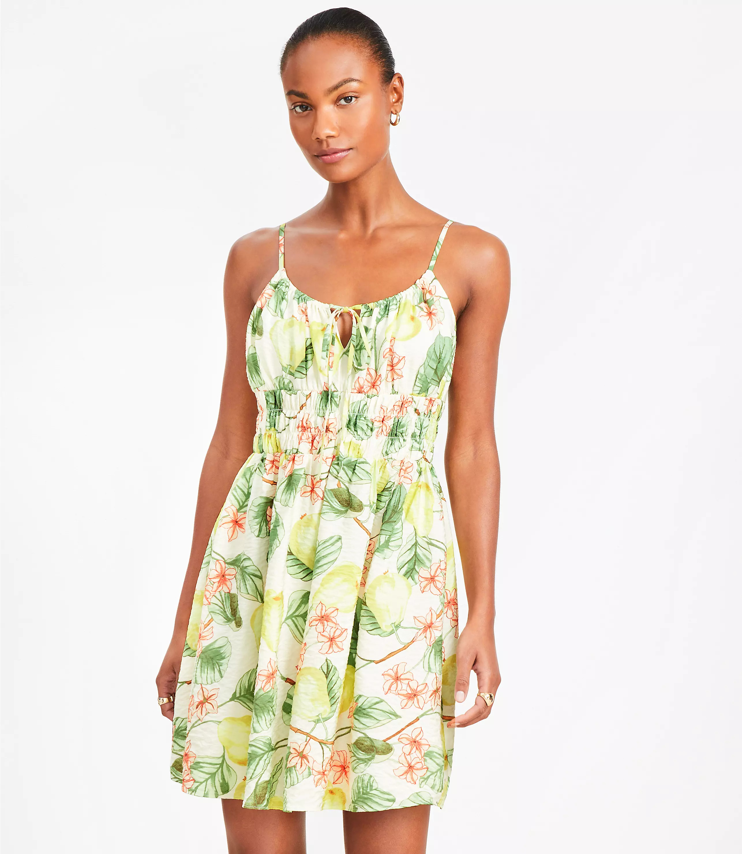 Petite Blossom Smocked Strappy Mini Dress | LOFT