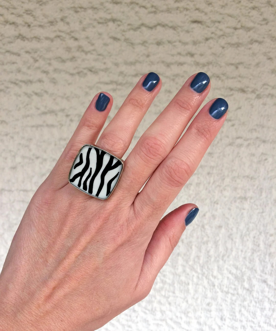 Zebra Animal Print Handpainted Big Square Ring, Made of Resin, With a Silver Tone Band. A Fashion... | Etsy (US)