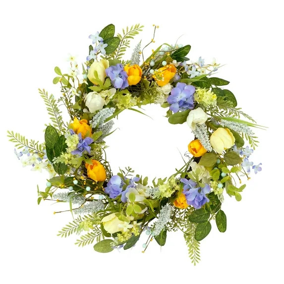 24" Artificial Daisy Floral Spring Door Wreath, Multicolor | Walmart (US)