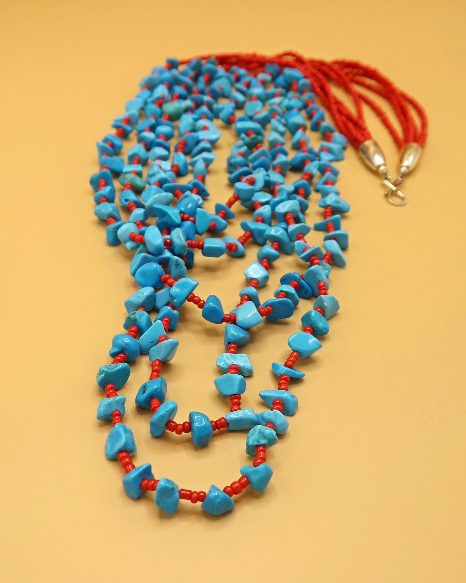 Layered Multi Strand Turquoise and Glass Bead Necklace With Black, White or Red Options - Etsy UK | Etsy (UK)