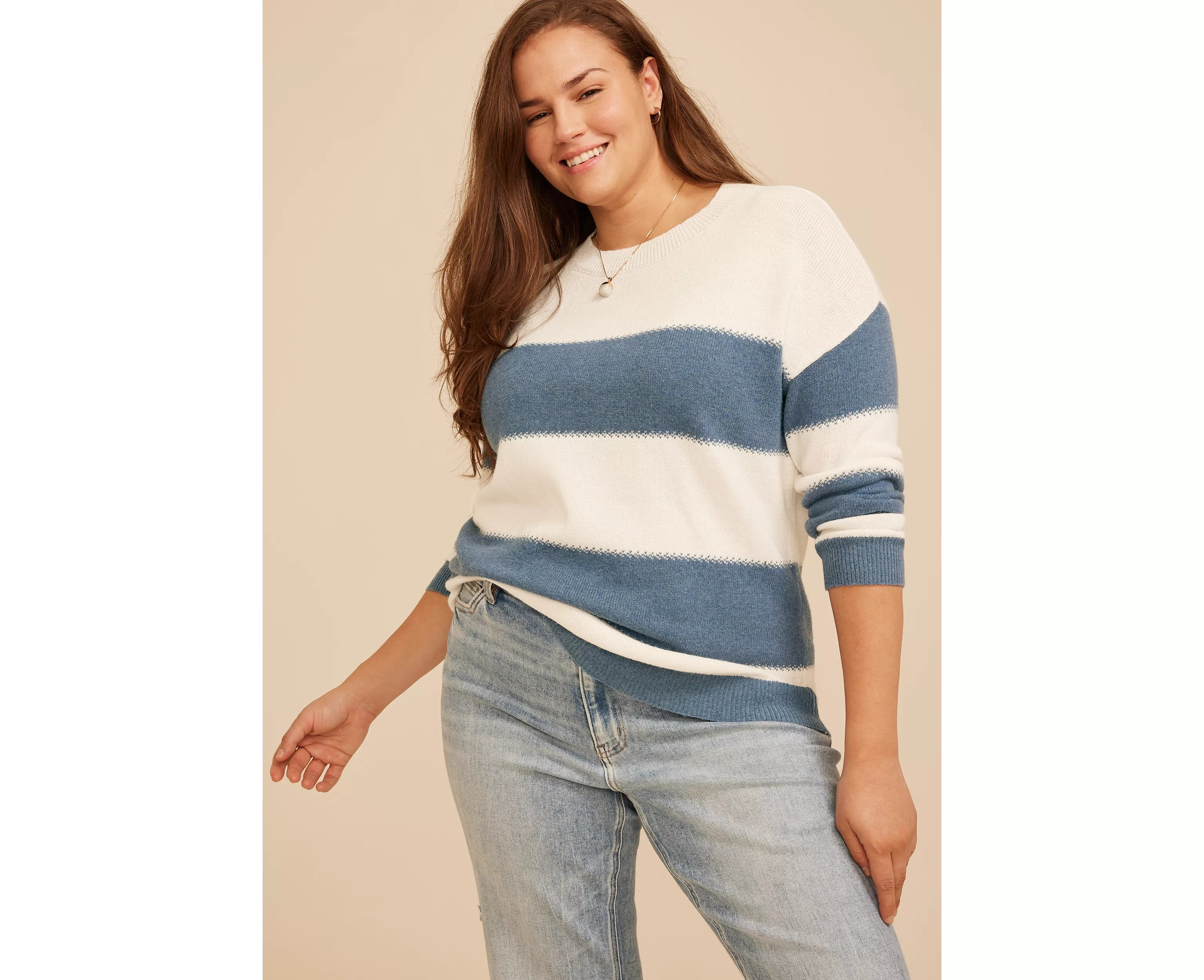 Plus Size Block Stripe Jacquard Stitch Sweater | maurices | Maurices
