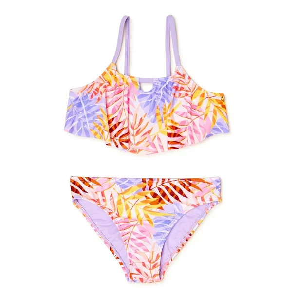 Wonder Nation Girls Lush Leaf 2-Piece Bikini Swimsuit, Size 4-18 - Walmart.com | Walmart (US)