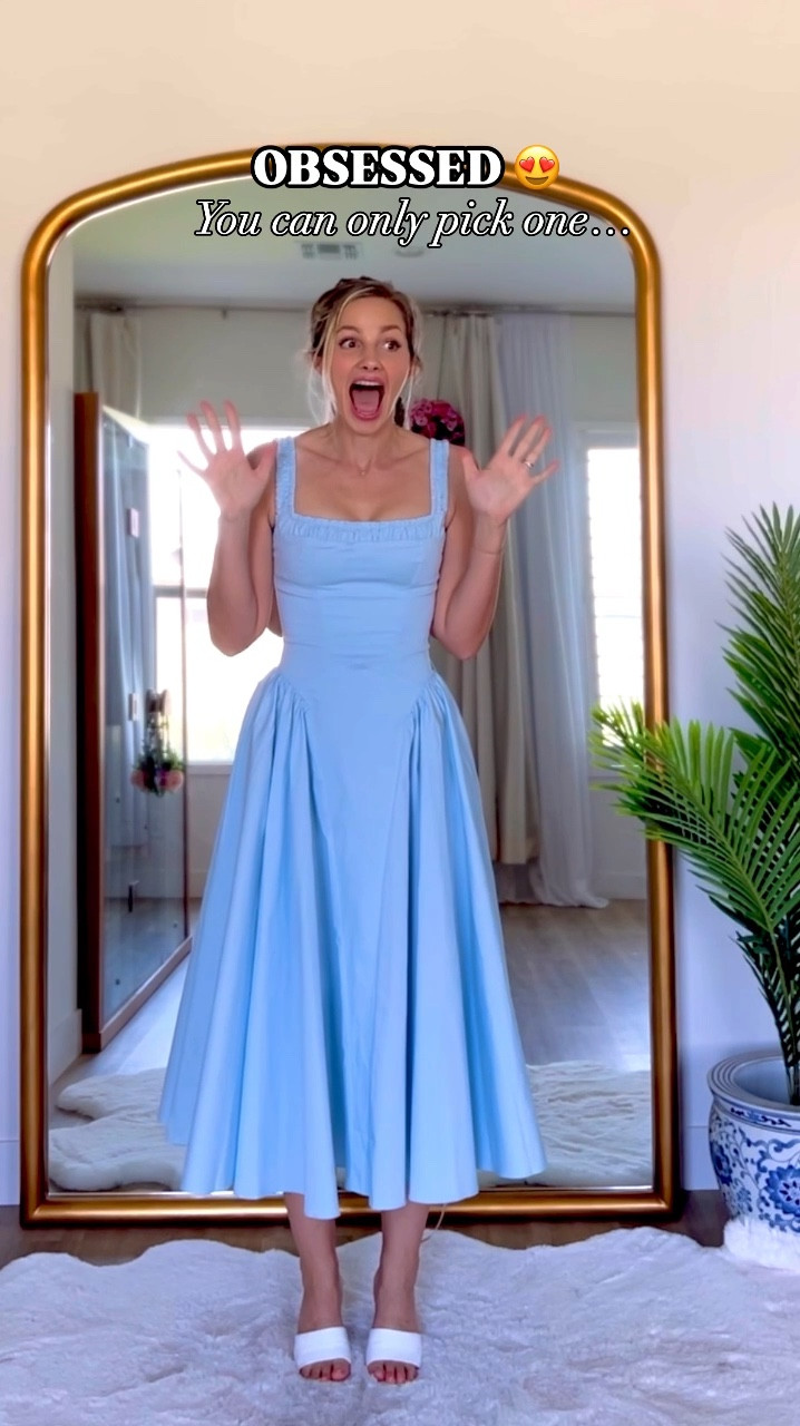 I love all of these so much!! I have been eyeing them for months and they did not disappoint! A couple notes:

1. The yellow dress was supposed to come with a yellow corset and it didn’t. You’ll see at the linked dress it has the corset, I’m so bummed! I feel like it would look 50% better with the corset. Wearing size small A/C and the breast area is a little small! I’m a B/C
2. The blue dress - good lord I’m obsessed. It runs a little small so I think I’m going to need to order it in a medium and try. I’m always a small but it’s just the TINIEST bit too tight! No bra, double lined, probably the most beautiful non wedding dress I’ve ever worn haha
3 & 4: these are a lighter cotton than the blue dress but have wire in the bottom hem to give them a very full skirt! The chest rides a bit lower, not quite as much cleavage support but fits much more true to size - I’m wearing smalls in this, A/C cup! 

Xoxo Jess

#LTKVideo