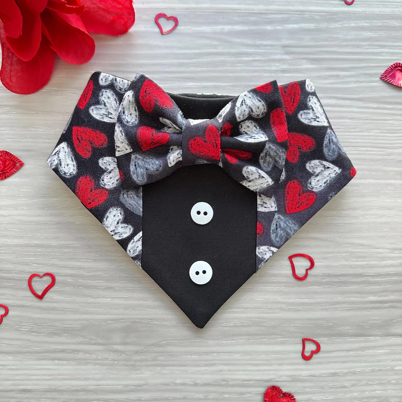 Chalk Hearst Tuxedo Dog Bandana, Valentines Day Bandana With Bowtie, Dog Bandana With Snaps, Pet ... | Etsy (US)
