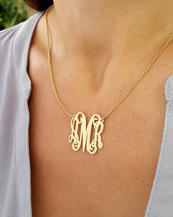Gold Monogram Necklace - Monogram Necklace 1'' Pendant 3 Initials 18k Gold Plated, Bridesmaid Gif... | Etsy (US)