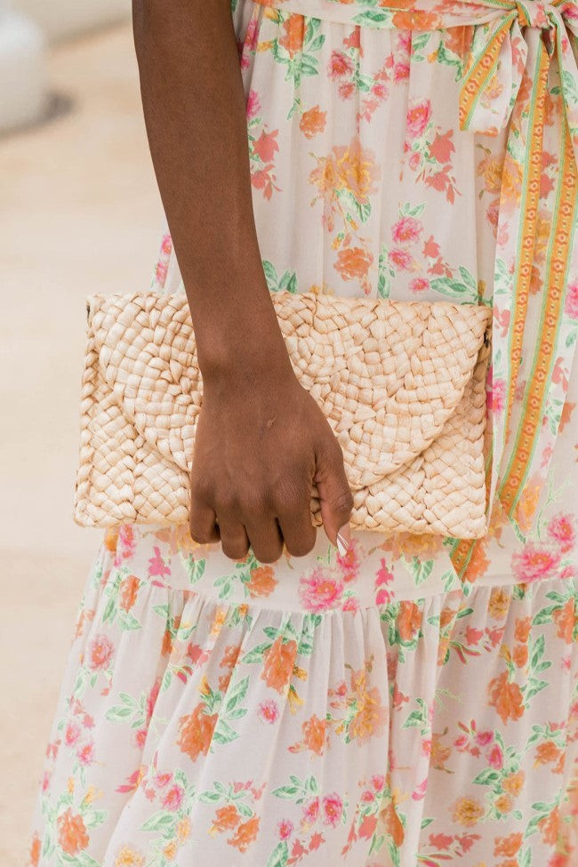 With You All Along Tan Straw Clutch | The Pink Lily Boutique