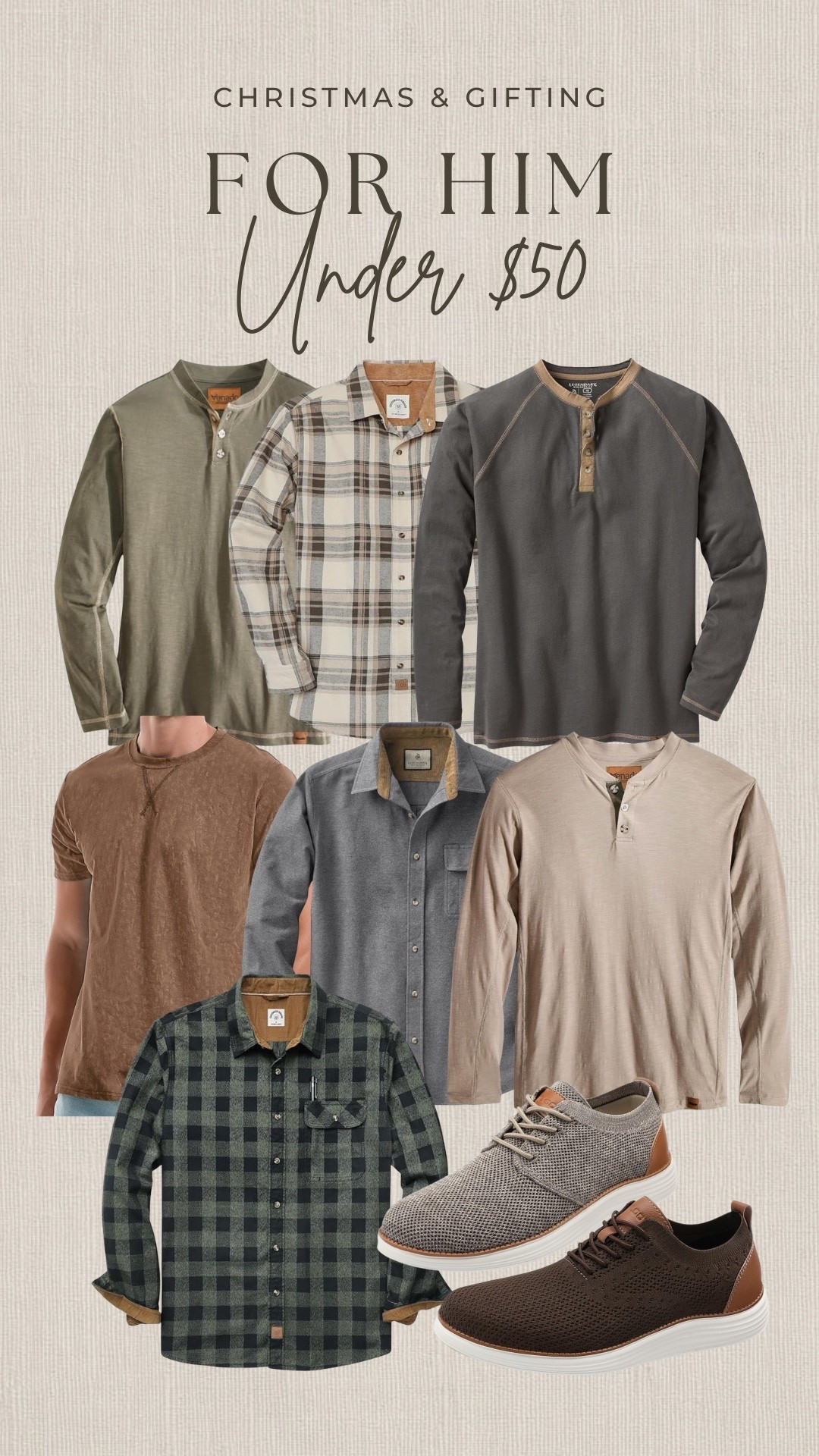 Easy essential gifts for the men in our life all for less than $50! 

Lord I love a Henley shirt.

•
•
Christmas gift ideas, gifts for boyfriend, dad, husband, button down t shirts, men’s clothing, men’s everyday clothes, 

#LTKGiftGuide #LTKFindsUnder50 #LTKHoliday