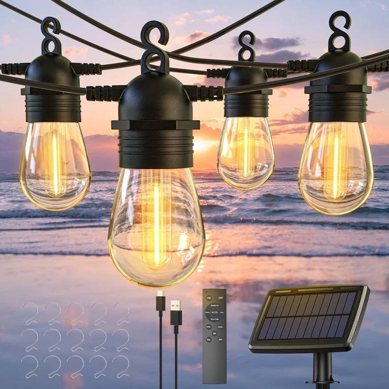 Quntis Outdoor Solar String Lights with Remote, 57FT Solar Powered Patio String Lights with 15+1B... | Walmart (US)