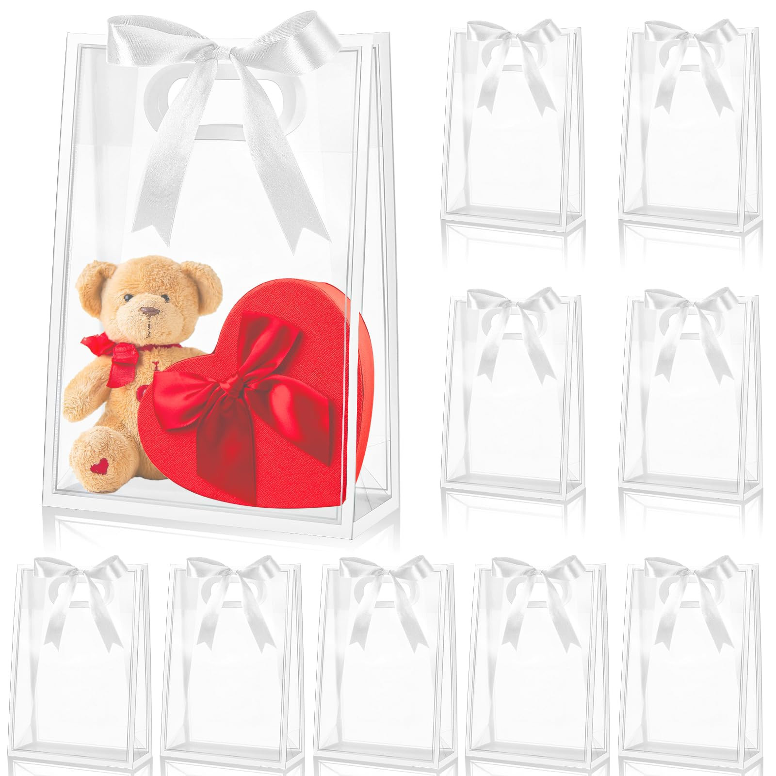 Aliceset 12 Pcs Clear Plastic Gift Bag with Die Cut Handles Reusable PP Favor Bag with Ribbon for... | Amazon (US)