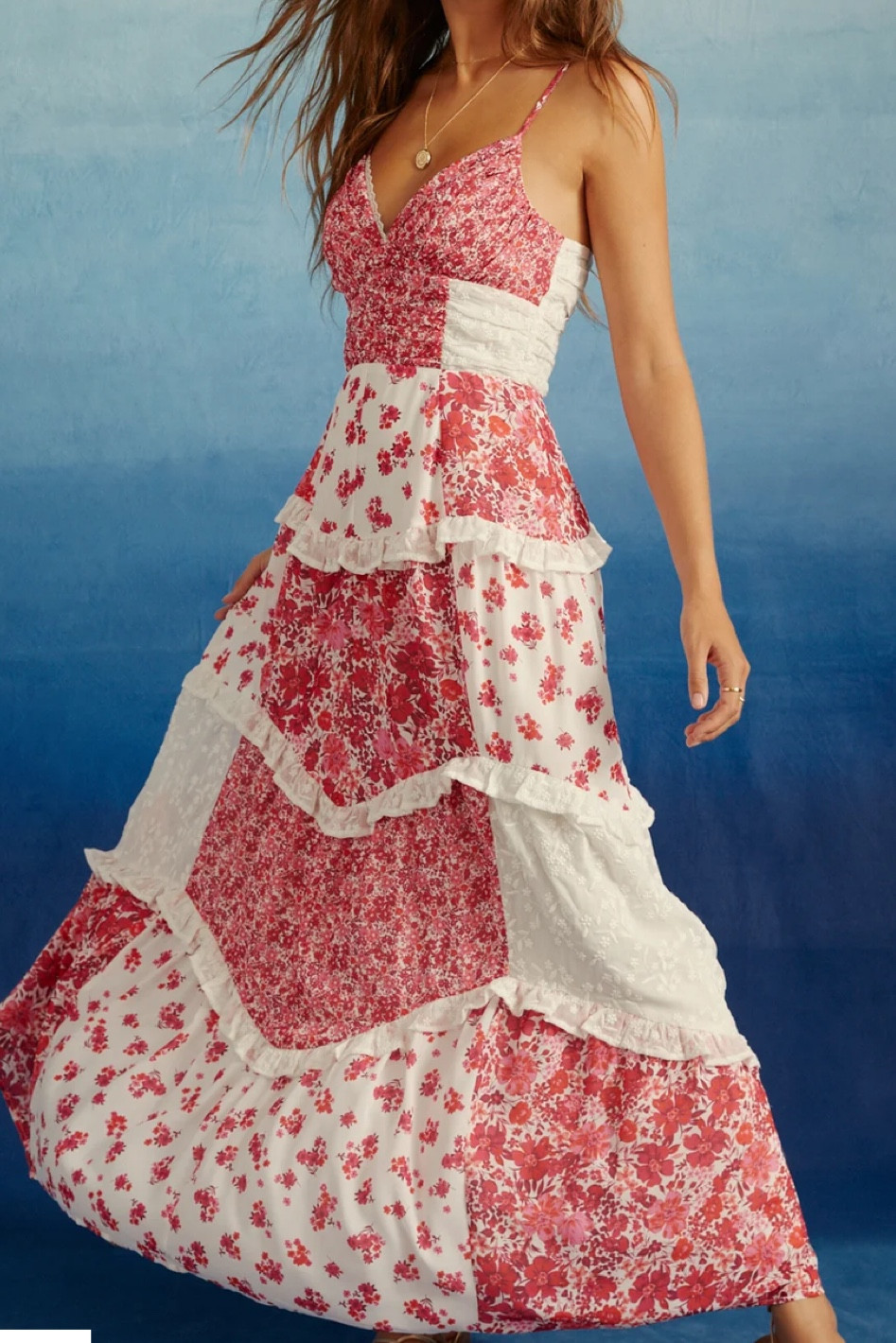 aderny patchwork floral maxi dress pink Aderny Patchwork Floral Maxi Dress