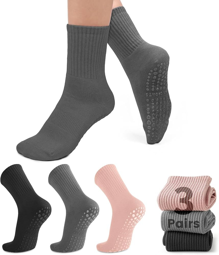 3 Pairs Grip Socks Pilates Socks Non-Slip Yoga Socks for Women Pilates, Pure Barre, Barefoot Work... | Amazon (US)