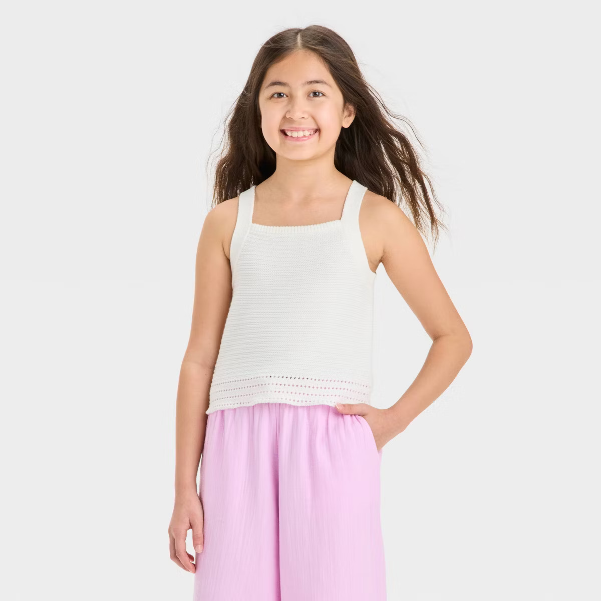 Girls' Tank Sweater - Cat & Jack™ Cream XL: Sleeveless Pullover, Below Waist | Target