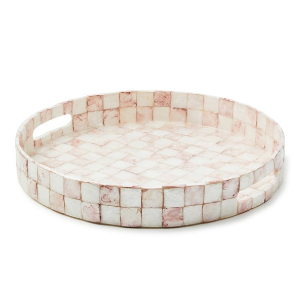 MacKenzie-Childs Rosy Check Capiz Round Tray | MacKenzie-Childs