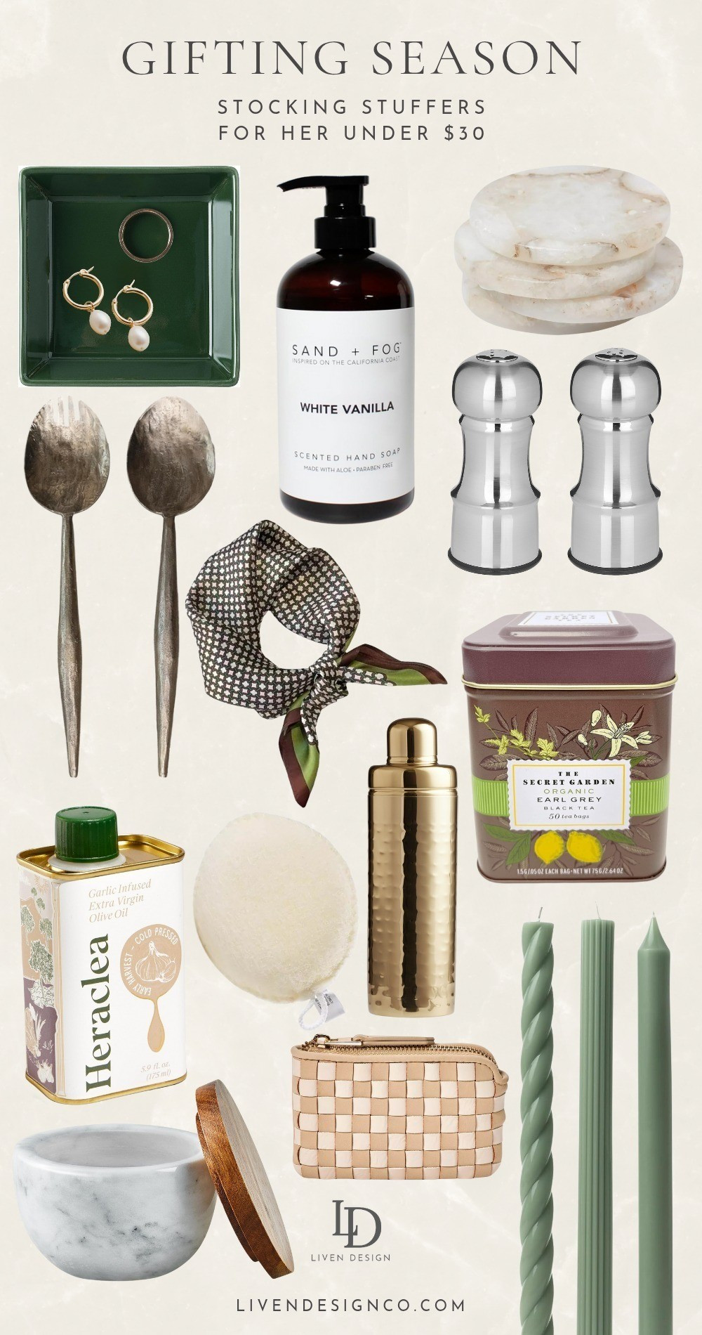 Stocking stuffers. Gift for her. Under $30. Jewelry. Coasters. Hand soap. Serving spoons. Gift for host. Tea. Scarf. Salt and pepper shaker set. 

#LTKGiftGuide #LTKHoliday #LTKFindsUnder50