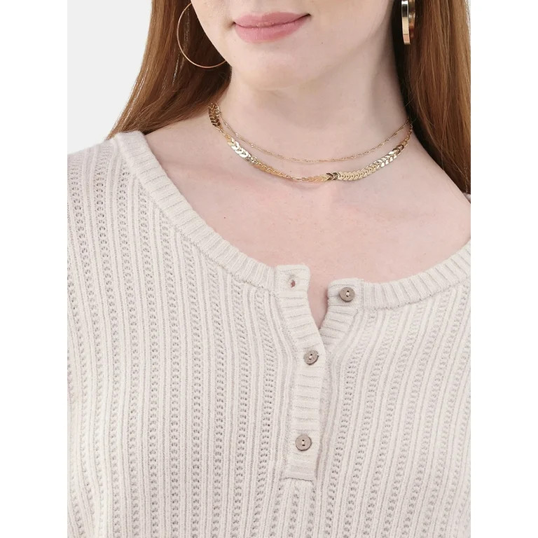 No Boundaries Henley Sweater, Women's | Walmart (US)