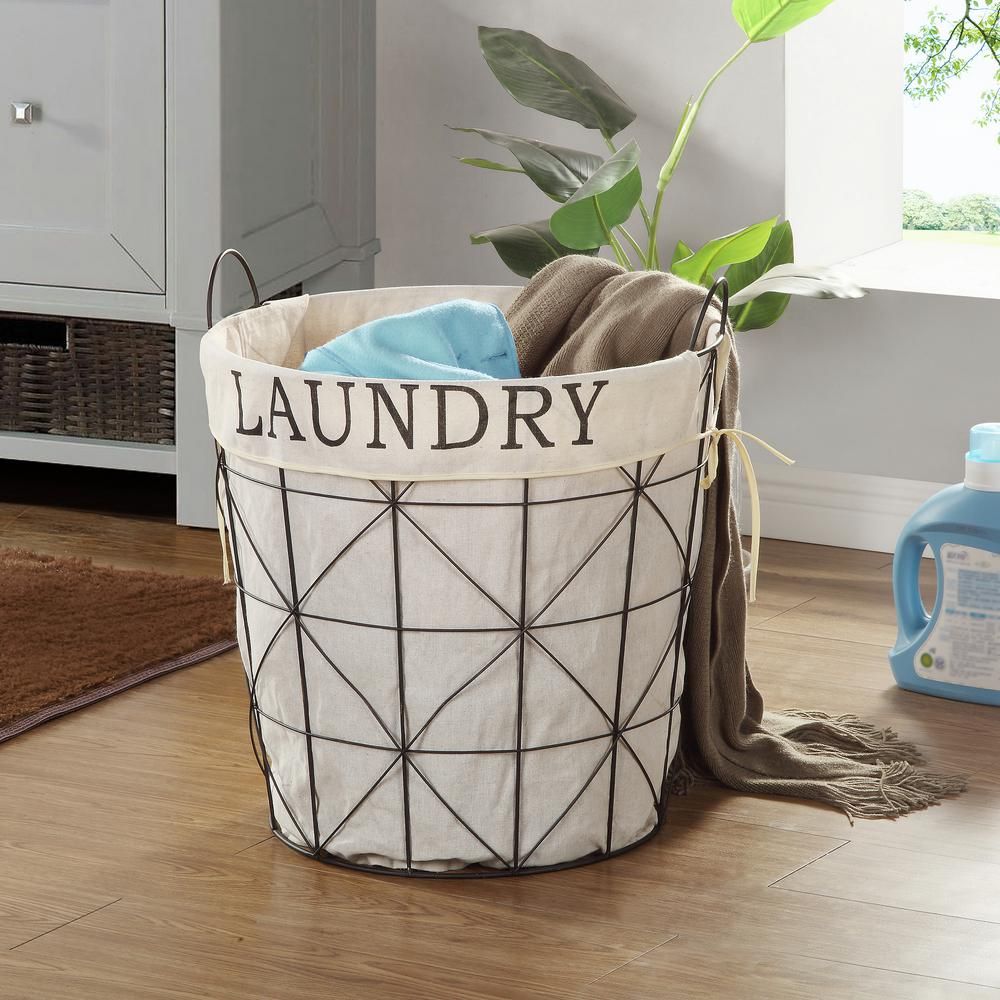 FirsTime & Co. Farmhouse Laundry Basket, Black & Beige | The Home Depot