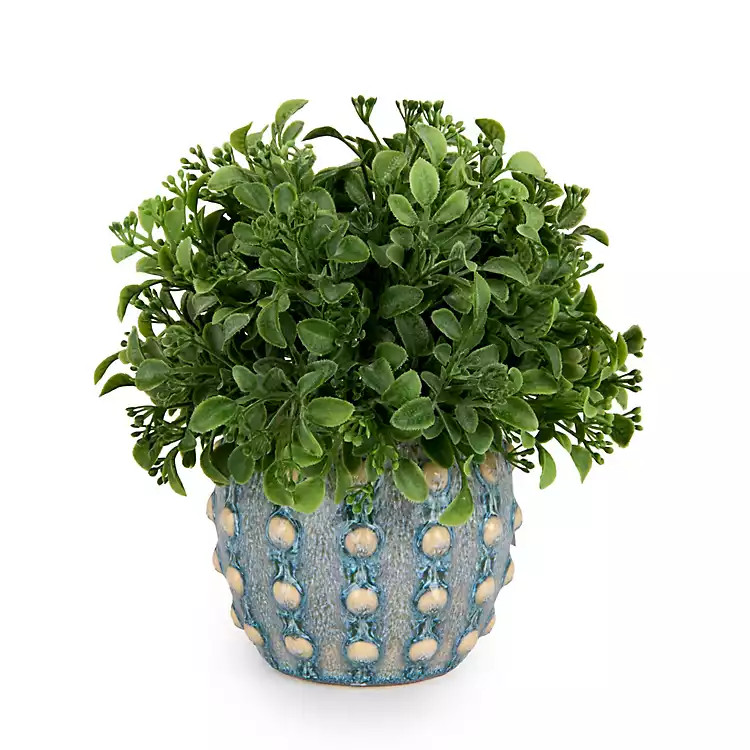 Eucalyptus Thistle Arrangement in Blue Dot Vase | Kirklands