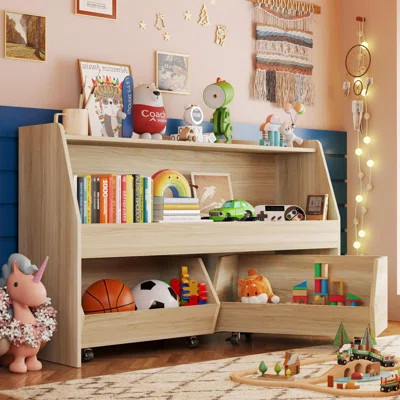 2-Tier Toy Storage & Organizer Bookshelf with Cubbies & 2 Removable Drawers - Kids Room Storage Solution for Toys, Books & Decor | Wayfair North America