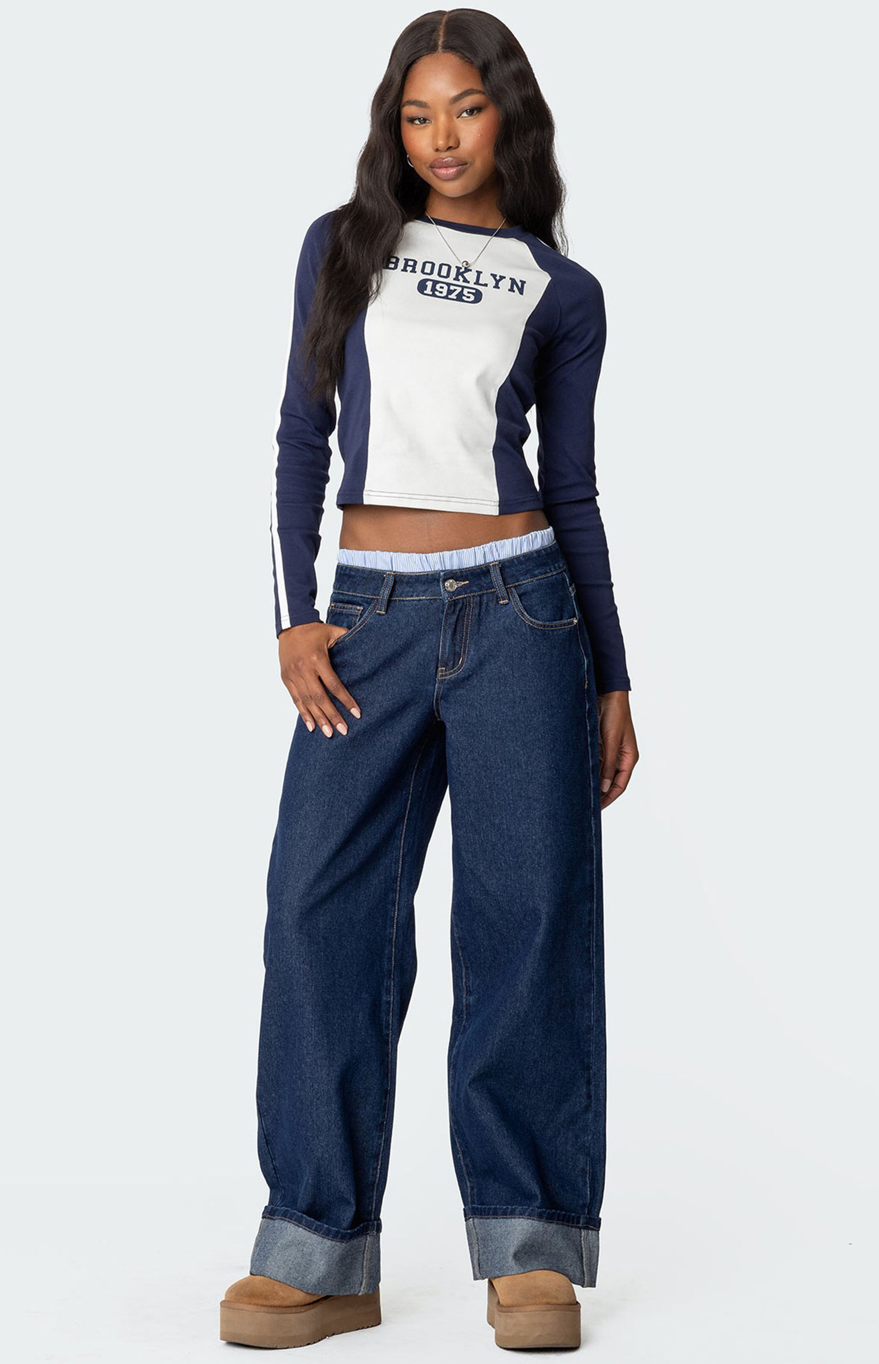 Edikted Striped Boxer Detail Low Rise Jeans | PacSun
