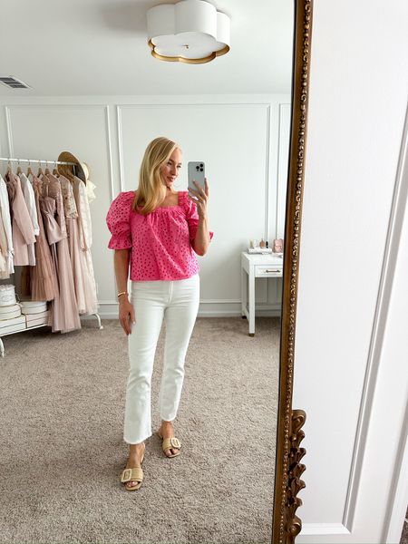 I will be wearing this Nordstrom outfit on repeat this summer! Dress it up for date night or wear casually for lunch and shopping! Wearing size small in the top and size 28 in the jeans. Summer outfits // casual outfits // work tops // white jeans // mother jeans // day night outfits // daytime outfits // brunch outfits // Nordstrom finds // Nordstrom fashionn

#LTKStyleTip #LTKSeasonal #LTKWorkwear