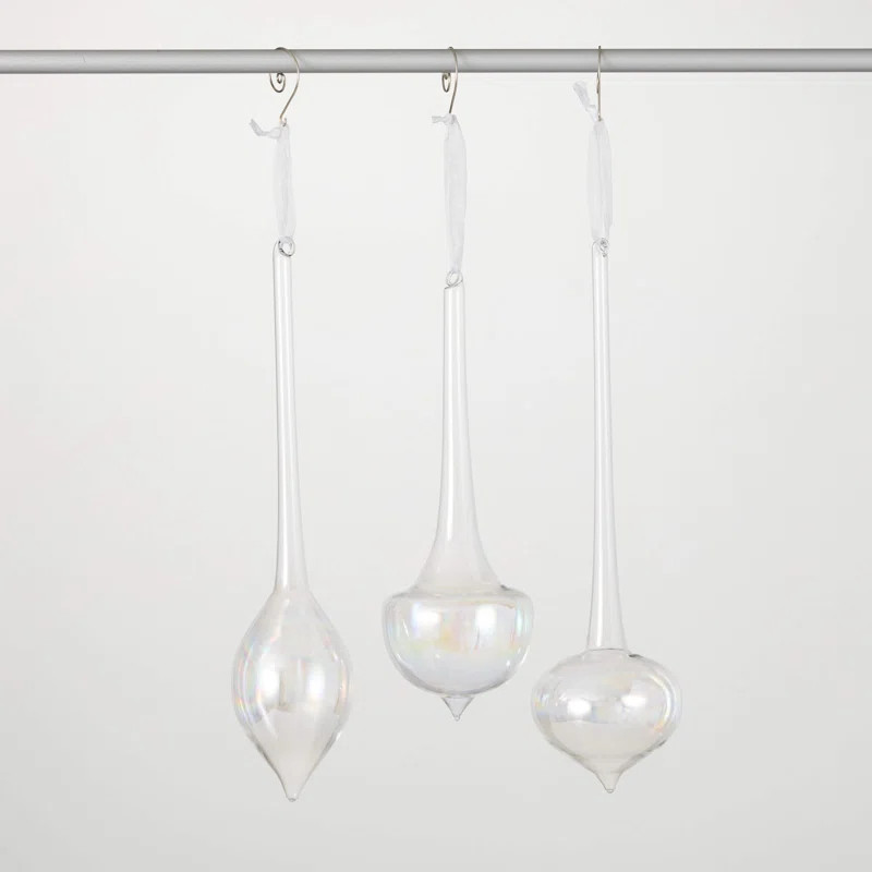 11.5" & 9" Christmas Large Clear Finial Ornament Set of 3, Clear | Wayfair North America