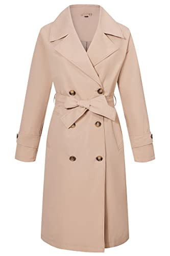 RISISSIDA Trench Coats for Women Long Double Breasted Jacket Overcoat Beige X-S | Amazon (US)
