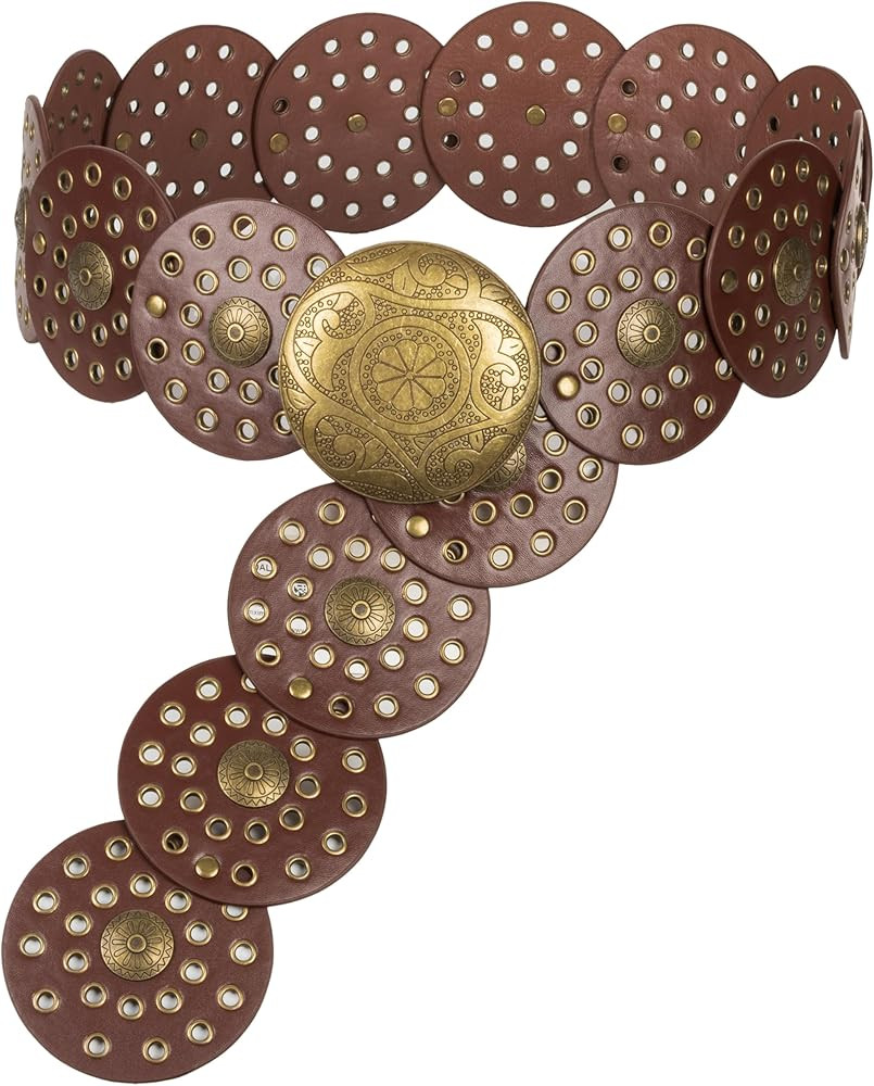 Women Wide Western Disc Belt Cowgirl Boho-Concho Leather Belts for Jeans Dress | Amazon (US)