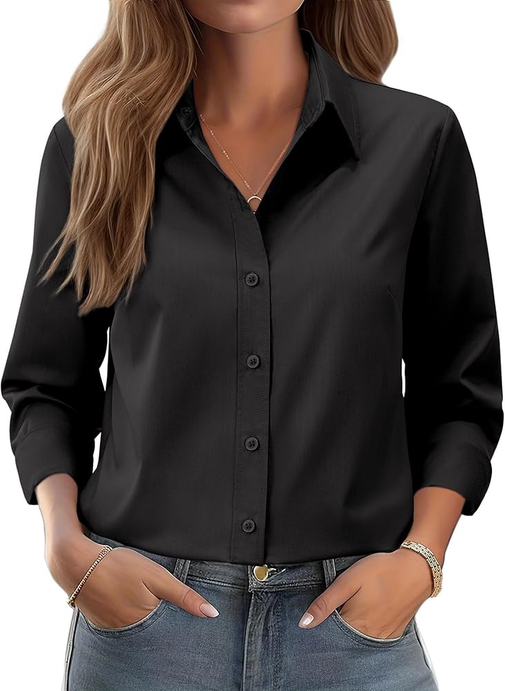 siliteelon Button Down Shirts for Women: Wrinkle Free Long Sleeve Regular Fit Collared Dress Shir... | Amazon (US)