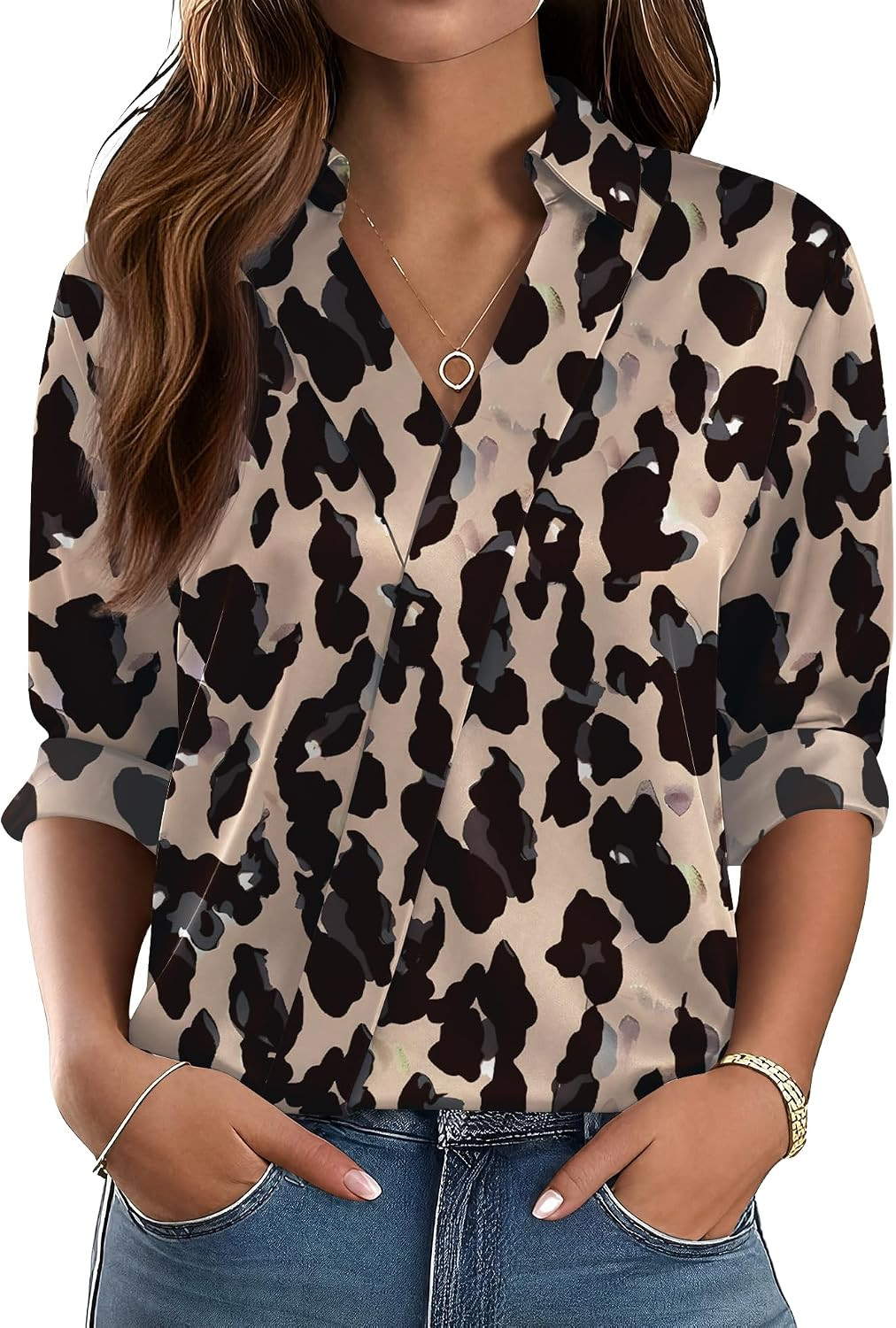 LOMON Long Sleeve Shirts for Women Dressy V Neck Satin Blouses Silk Tops | Amazon (US)