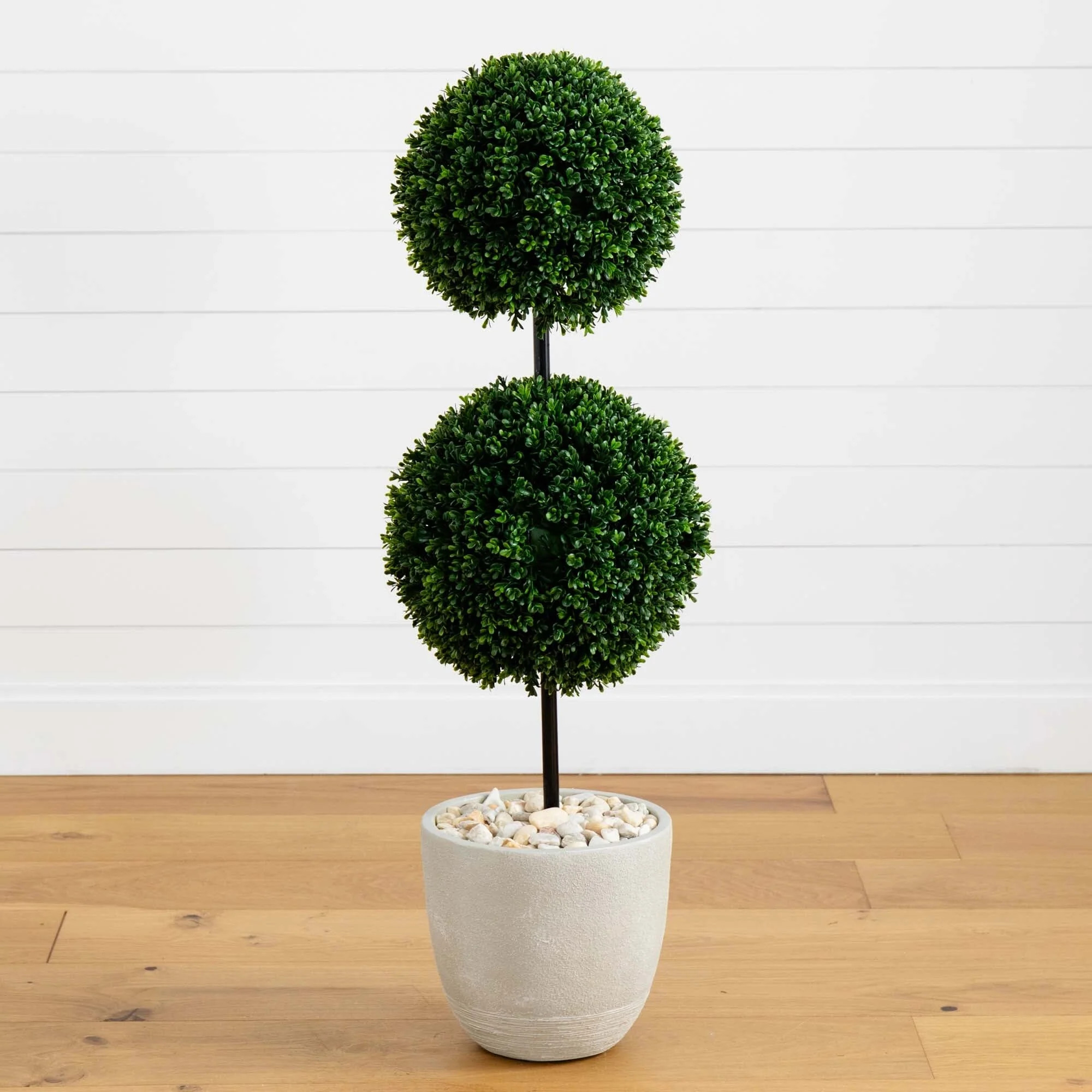 4’ Boxwood Double Ball Topiary Artificial Tree in Oval Planter UV Resistant (Indoor/Outdoor) | ... | Nearly Natural