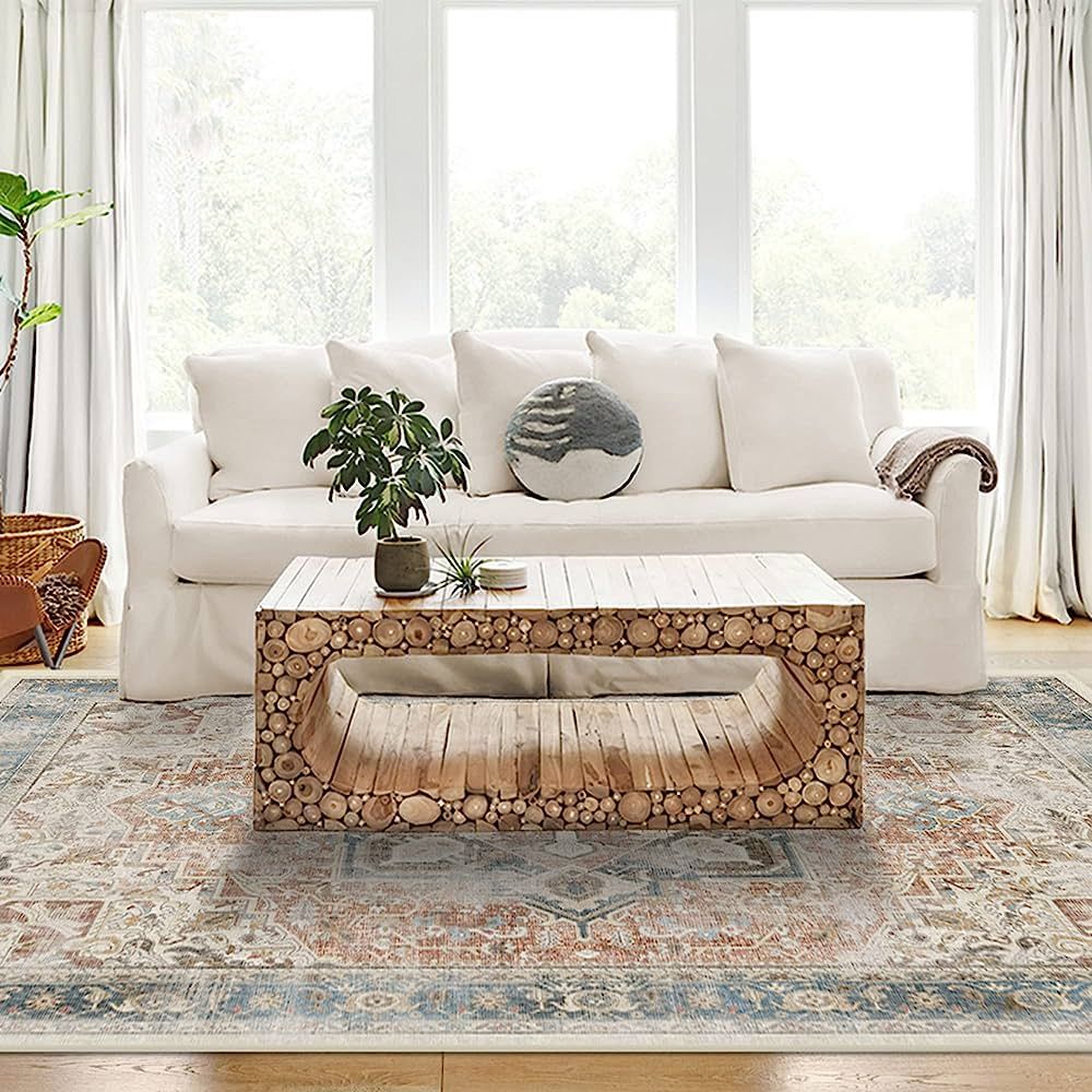 RUGGABLE Kamran Washable Rug - Perfect Vintage Area Rug for Living Room Bedroom Kitchen - Pet & C... | Amazon (US)