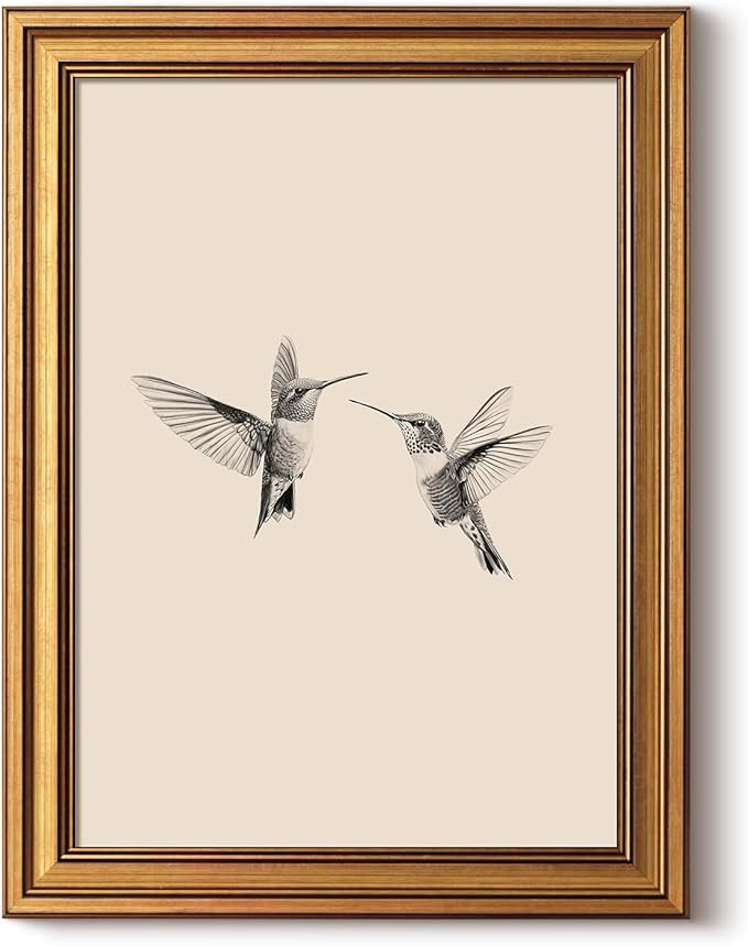 InSimSea Gold Framed Canvas Prints Wall Art, Vintage Birds Decor, Two Hummingbirds Sketch Paintin... | Amazon (US)