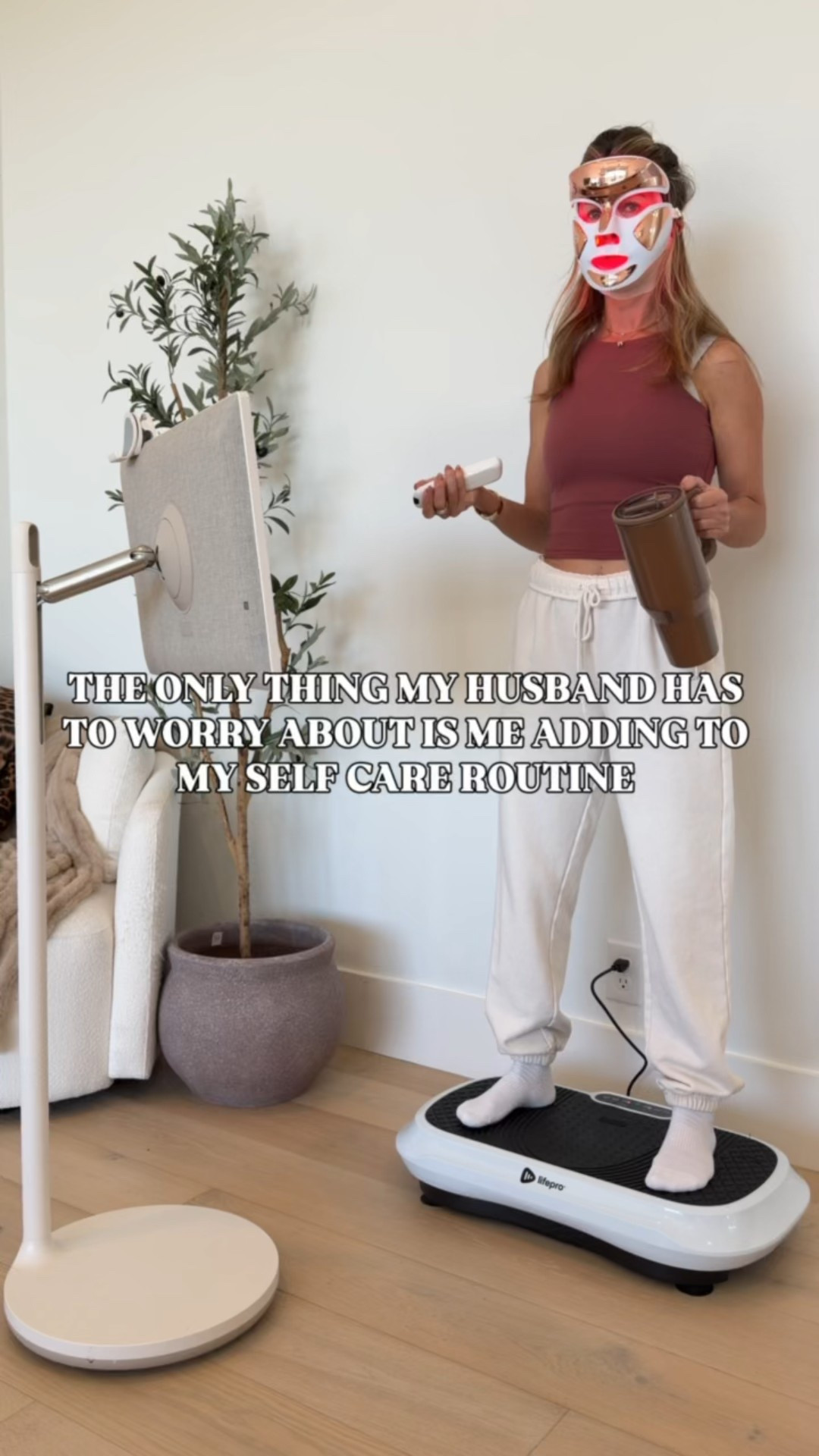 The only thing my husband has to worry about is me adding to my self care routine! 

Alo pants
Amazon top 
Lululemon bra 
Hydrojug 
Lg rolling tv 
Light therapy mask 

🔍: self care, led face mask, chin mask, medicube collagen mask, alo yoga pants, Amazon tank, lululemon sports bra, vibration plate, Hydrojug, lg rolling tv, Texas content creator 


#LTKootd #LTKOver40 #LTKselfcare