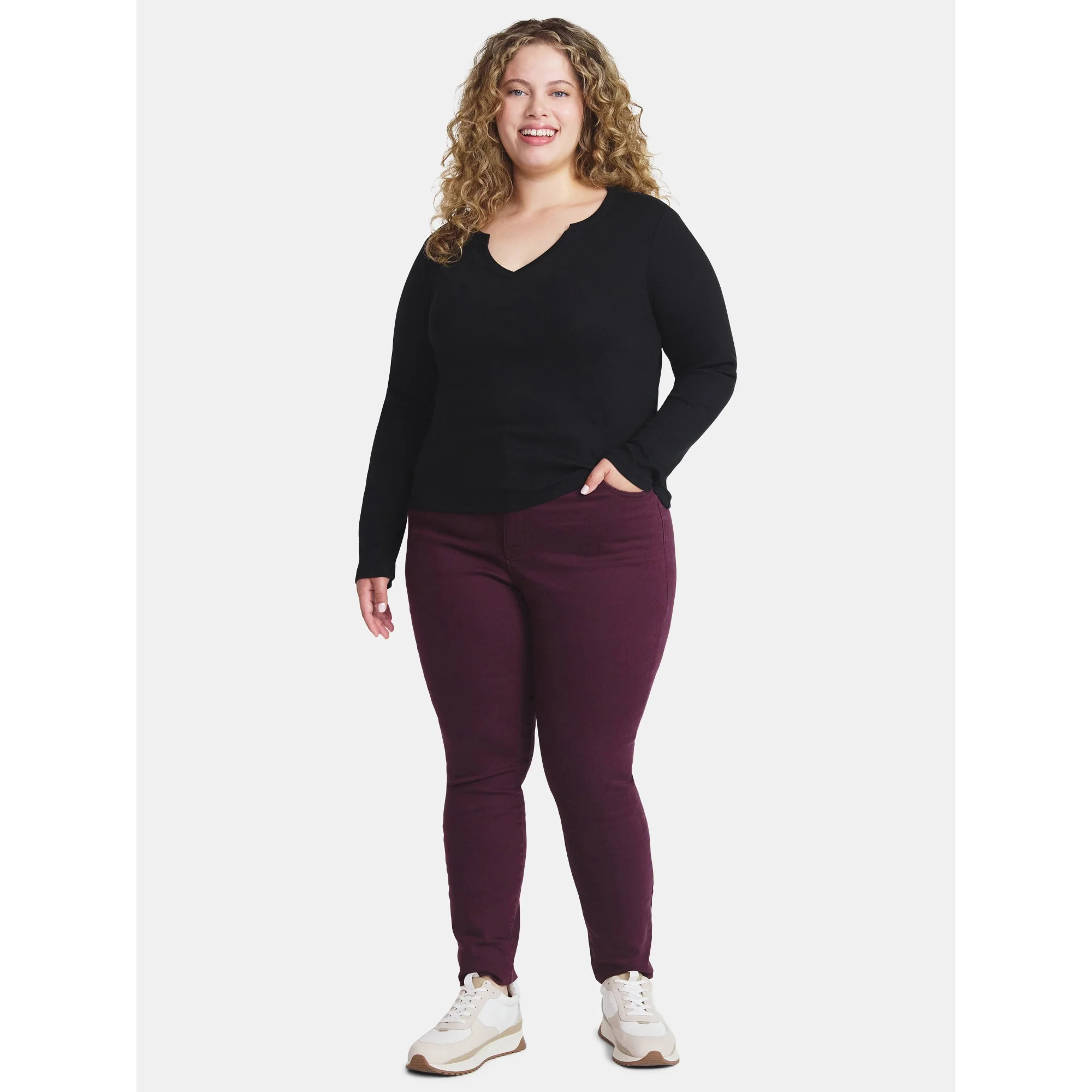 Terra & Sky Women's Plus Long Sleeve Notch Neck Top, Sizes 0X-5X | Walmart (US)