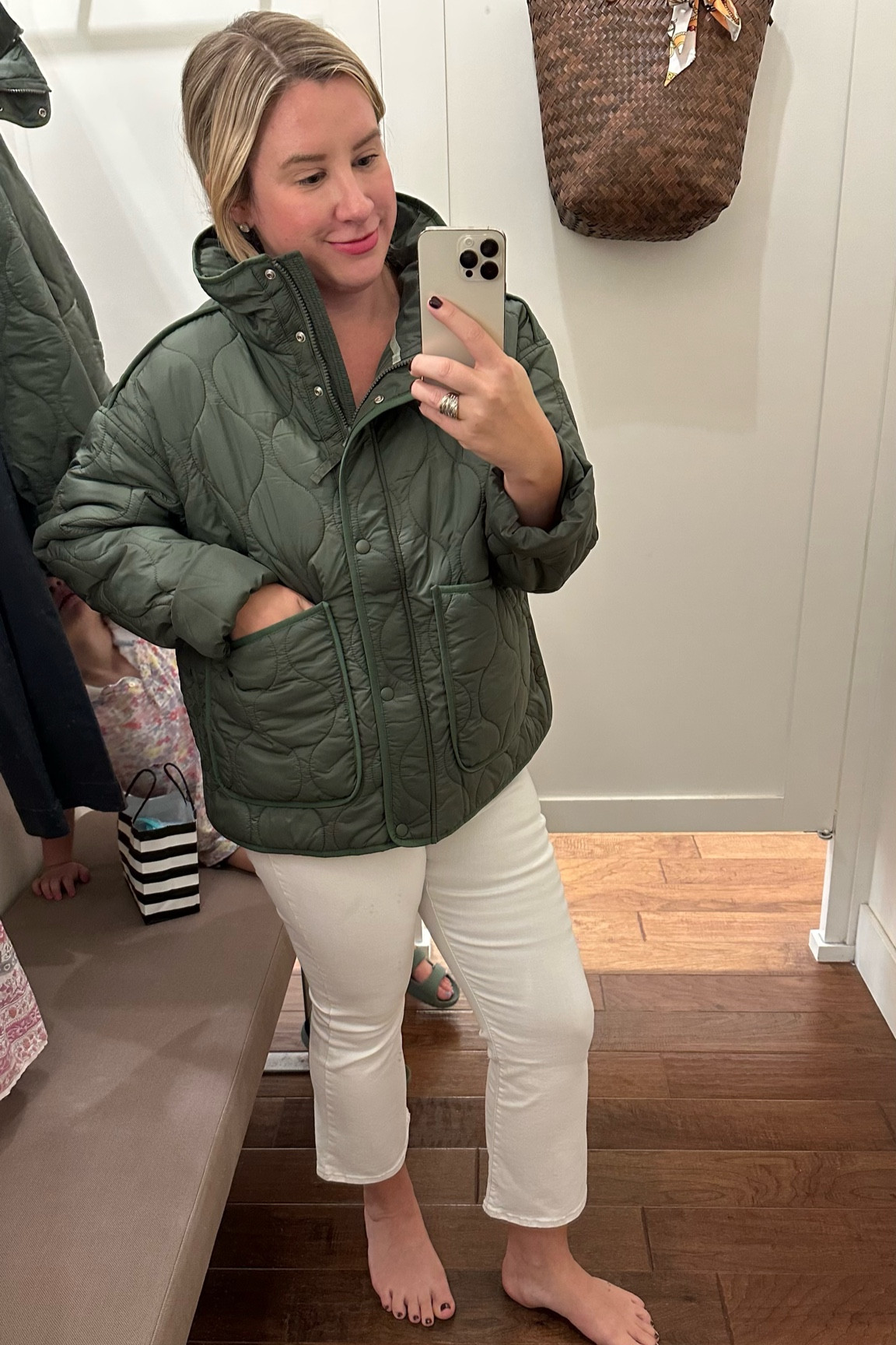 Great fall jacket. Running big! Usually wear a large but wearing a medium here. Wearing a 31/12 in the cropped jeans. Love their kick crop jeans  

#LTKsalealert #LTKSeasonal #LTKmidsize