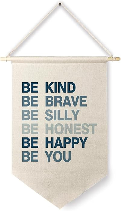 Qpenm Be Kind Be Brave Inspirational Boy Hanging Wall Canvas Banner, Blue Boy Nursery Hanging Pen... | Amazon (US)