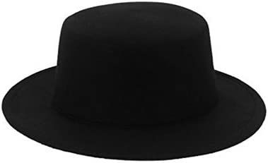 ASTRQLE Fashion Classic Black Wool Blend Fedora Hat Brim Flat Church Derby Cap | Amazon (US)