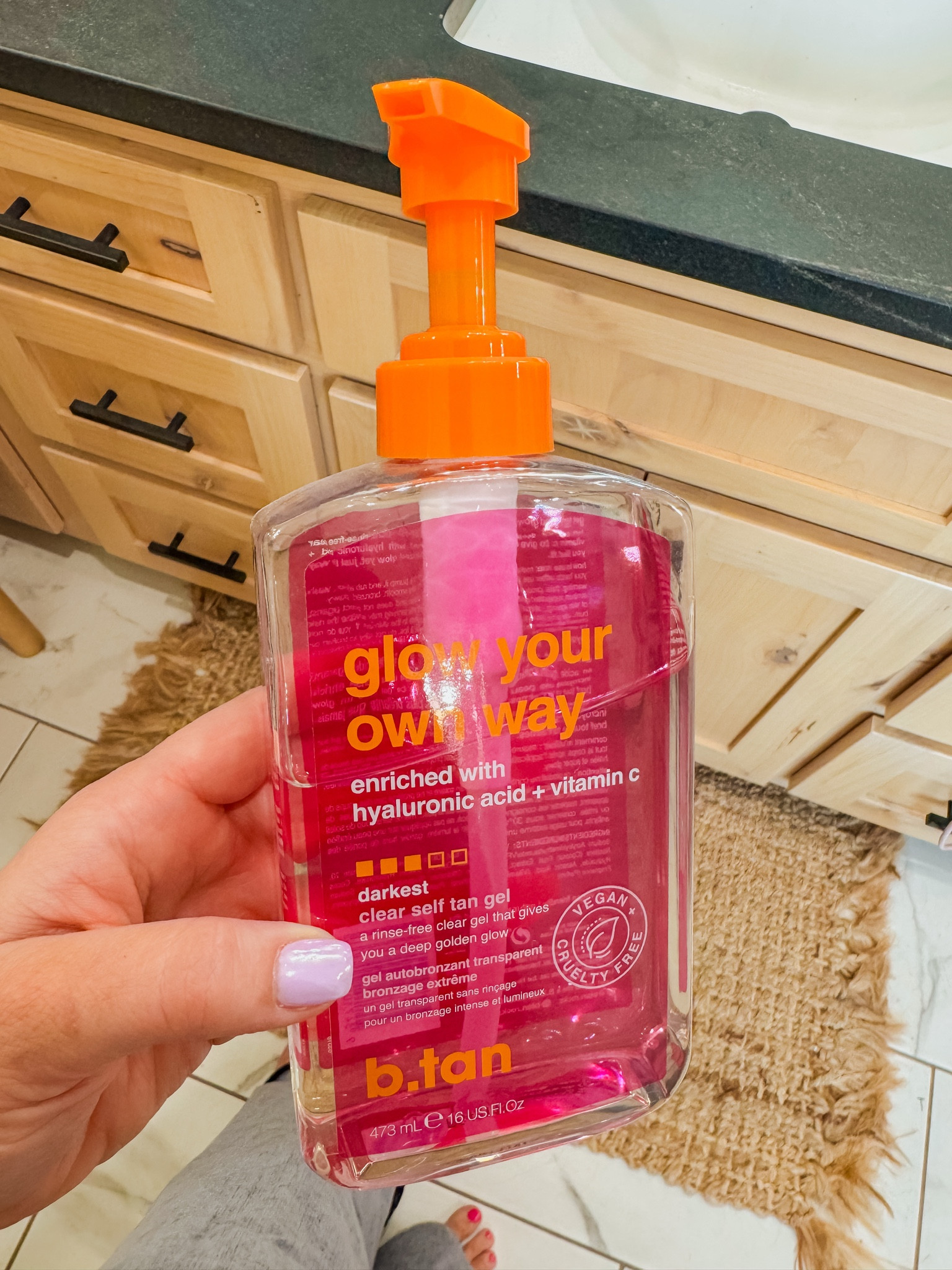 My new favorite self tan. 
Walmart has been keeping a secret. It’s so good y’all. ☀️ $13 
Goes on clear but packs a punch. Wait a few hours and you’ll be glowing! 