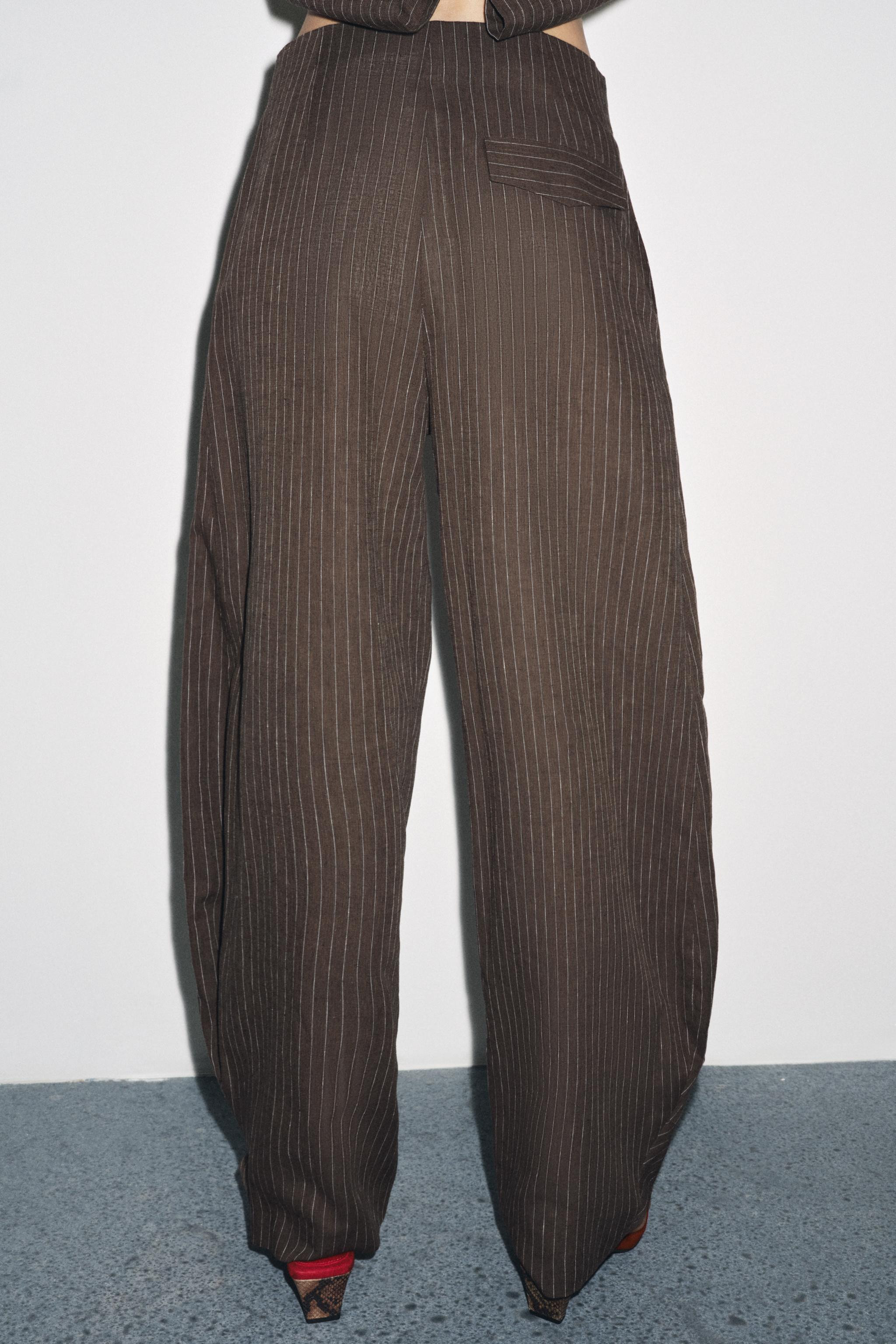 ZW COLLECTION STRIPED LINEN BLEND BALLOON PANTS | Zara US