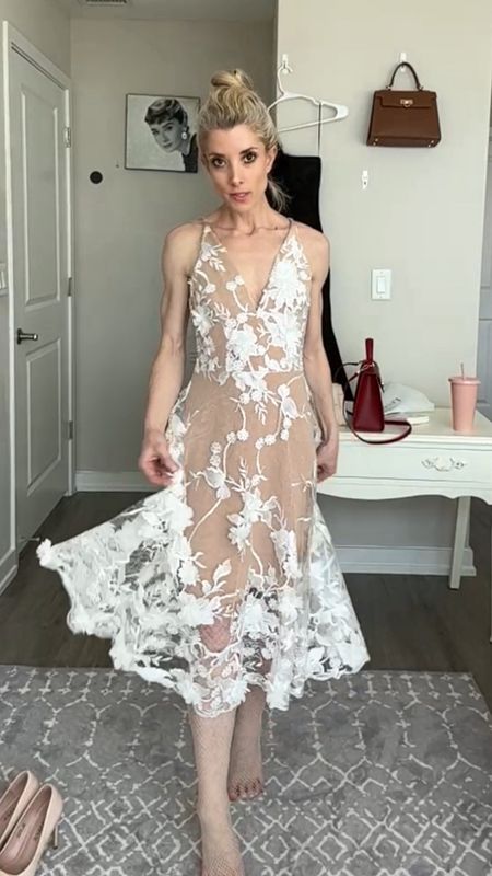 Amazon Live! Audrey Dress. Spaghetti strap plunging A-line midi lace dress with 3D floral fabric  

#LTKSeasonal #LTKMostLoved #LTKstyletip