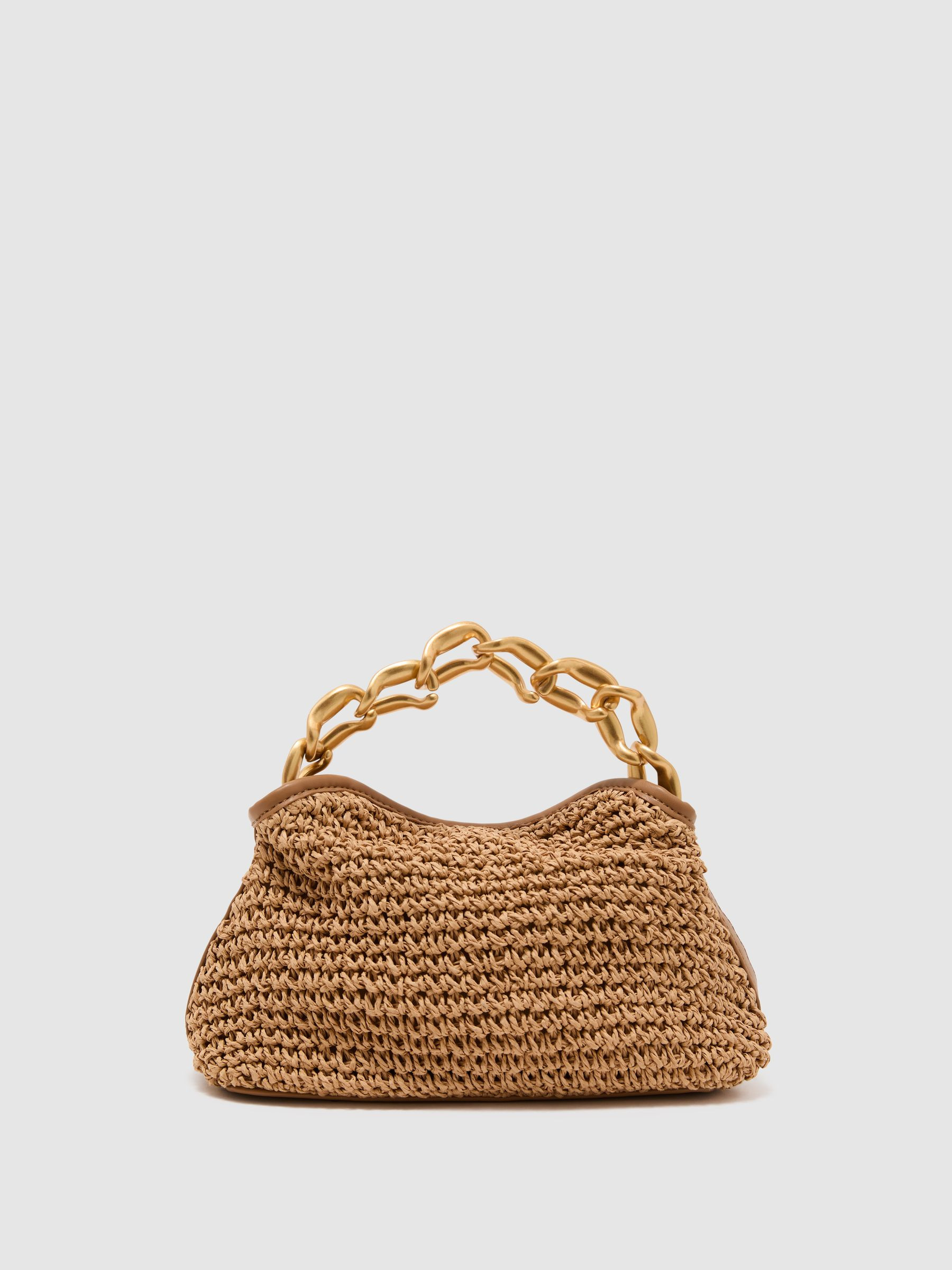 Reiss Raffia-Effect Chain Grab Bag in Natural | REISS | Reiss DE