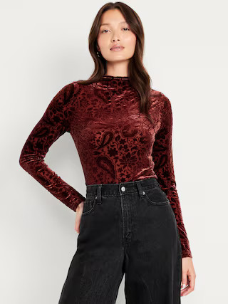 Mock-Neck Long-Sleeve Velvet Top | Old Navy (US)