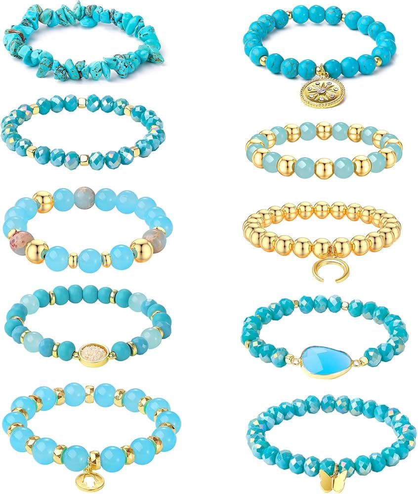 Aganippe Bohemian Beaded Bracelets for Women Stackable Bracelets Set Stretch Multilayer Stack Bea... | Amazon (US)