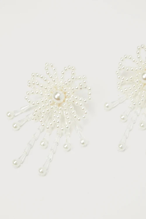Endless Luxury White Beaded Pearl Flower Statement Earrings | Lulus