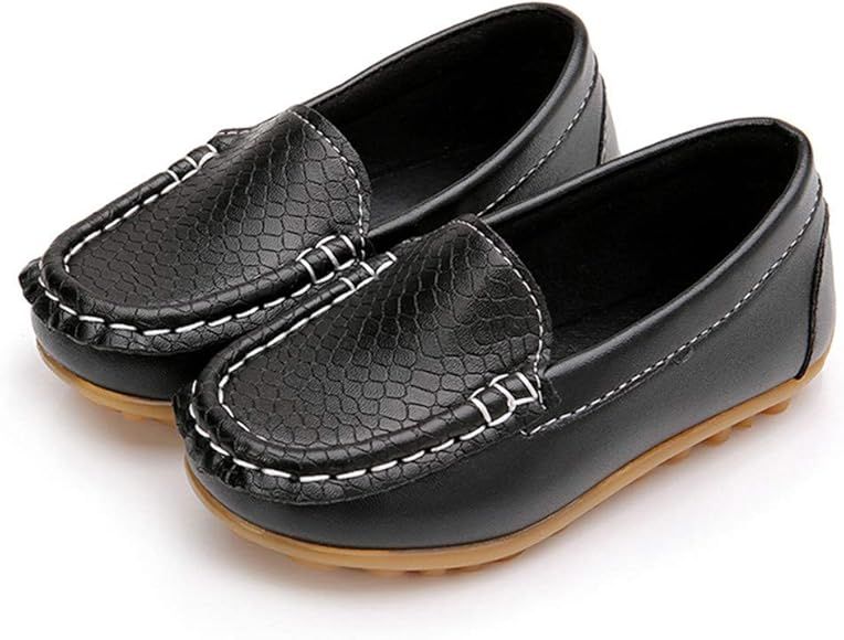 Moceen Toddler Boys Girls Loafer Shoes Soft Synthetic Leather Slip On Moccasin Flat Boat Dress Shoes | Amazon (US)
