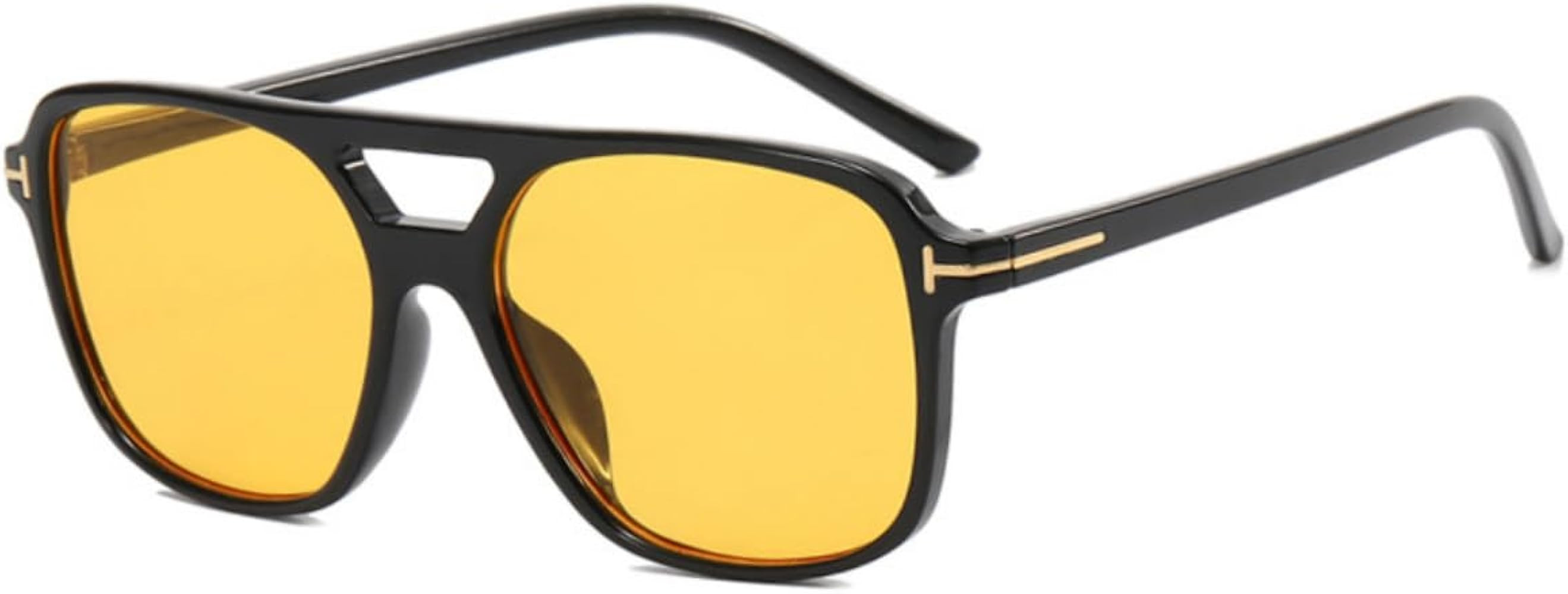 LWBTOSEE Retro T Shape Double Beam Sunglasses for Women Men Vintage Classic Sun Glasses Yellow | Amazon (US)