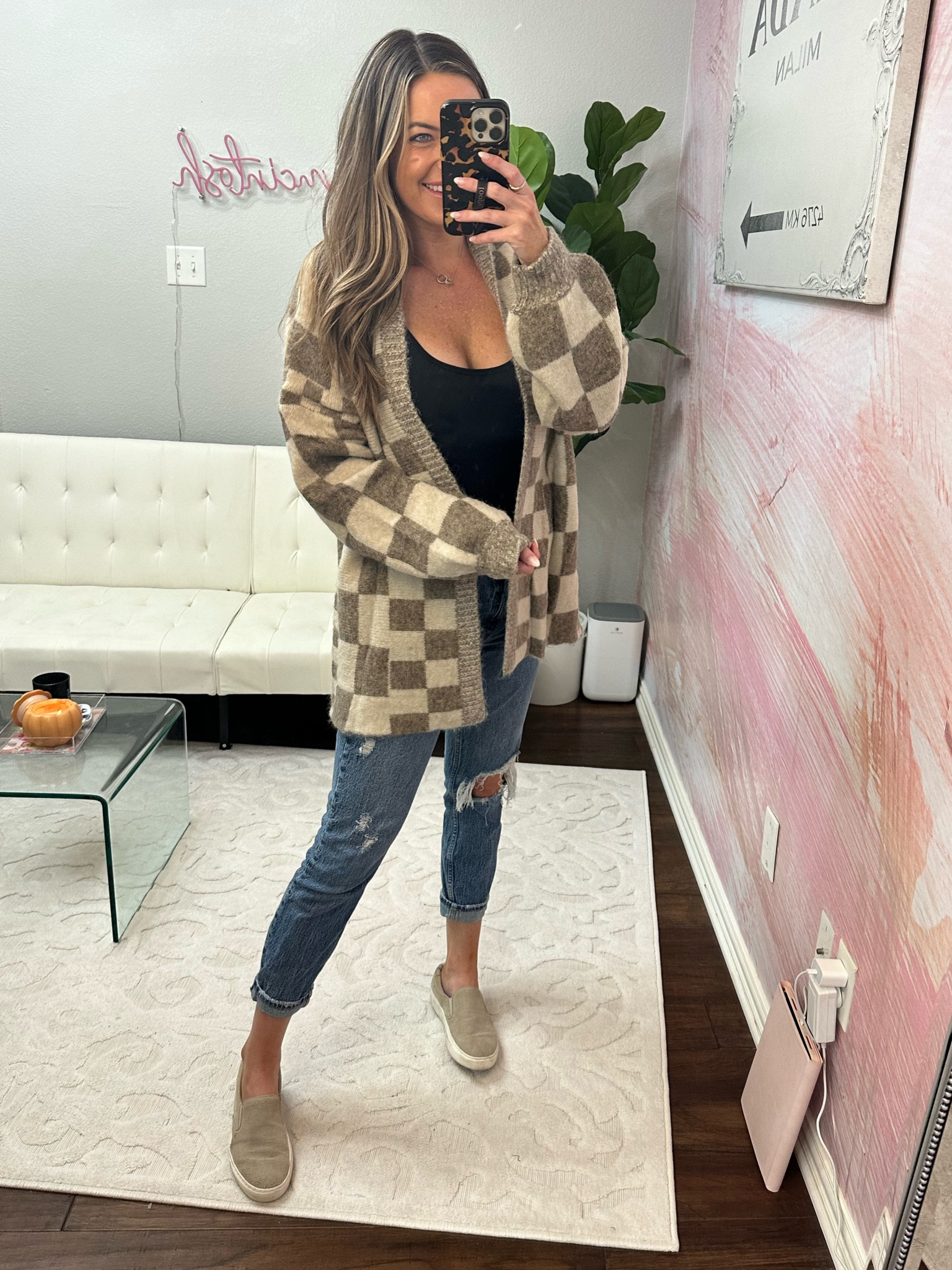 Checkered fuzzy cardigan is SO soft!!! Feels like a blanket! Wearing medium for oversized fit! On sale 30% off today! 

#LTKstyletip #LTKSeasonal #LTKSale