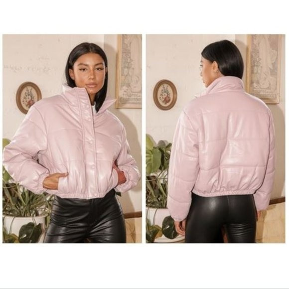 Lulus | NWT Cool Times Dusty Mauve Vegan Leather Cropped Puffer Jacket - Size S | Poshmark