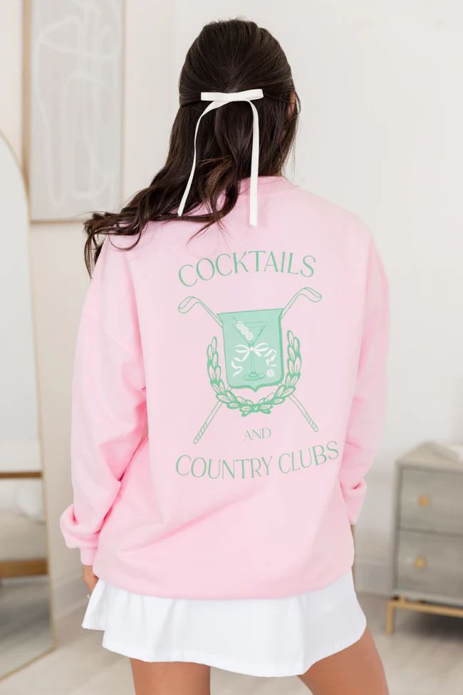 Cocktails And Country Clubs Light Pink Oversized Graphic Sweatshirt SALE | Pink Lily